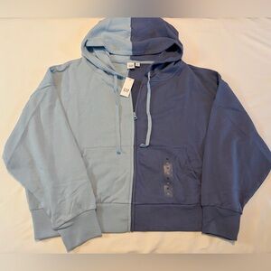 GAP Color Block Zip Hoodie XL Two Tone Blue Sweatshirt NWT